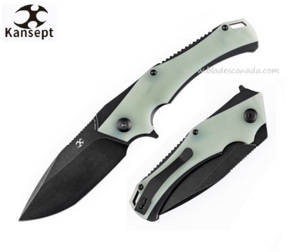 Kansept Mini Hellx Flipper Folding Knife, D2 Black, G10 Jade, T2008A4