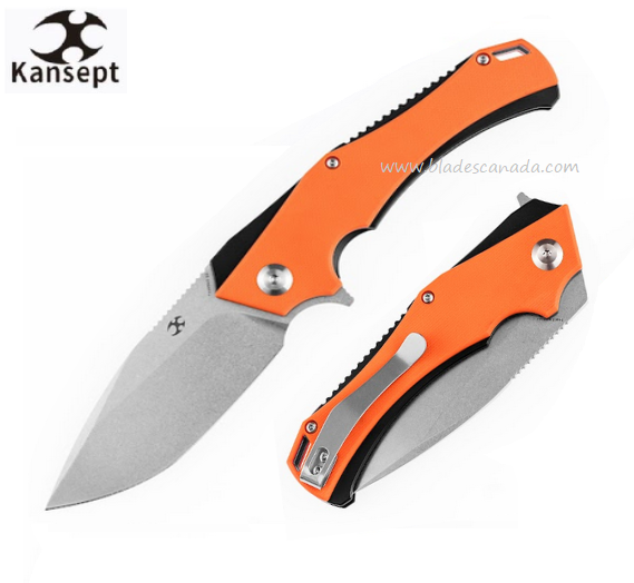 Kansept Mini Hellx Flipper Folding Knife, D2 SW, G10 Orange, T2008A5