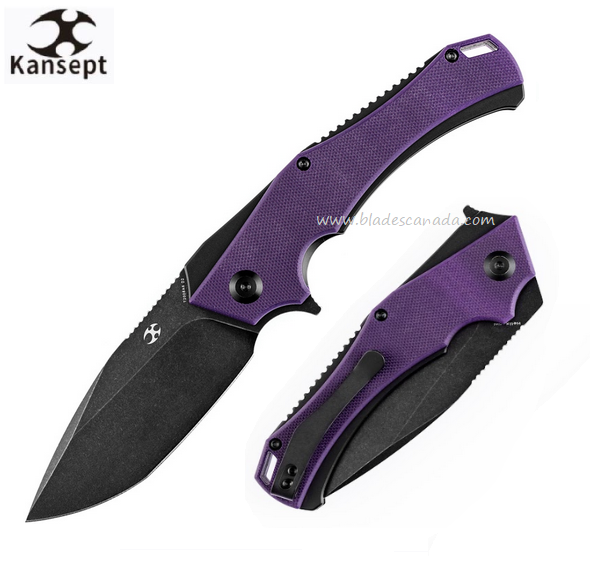 Kansept Mini Hellx Flipper Folding Knife, D2 Black, G10 Purple, T2008A6