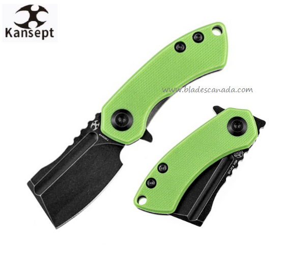 Kansept Mini Korvid Flipper Folding Knife, 154CM Black, G10 Green, T3030A8
