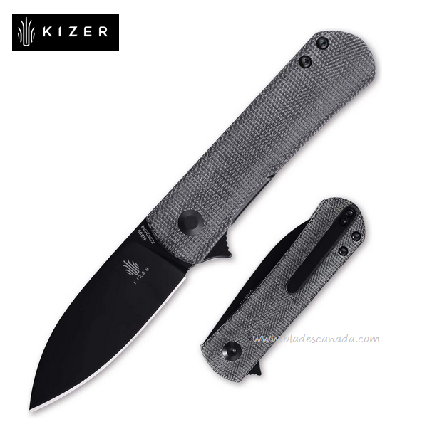 Kizer Yorkie Flipper Folding Knife, M390 Black, Micarta Black, 3525A4