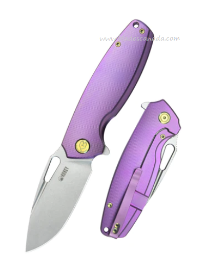 Kubey Tityus Flipper Framelock Knife, 14C28N, Titanium Purple, KB360C
