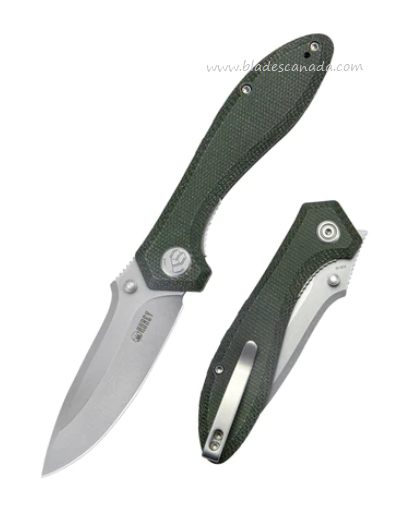 Kubey Ruckus Flipper Folding Knife, AUS10, Micarta Green, KU314N