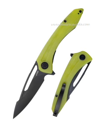 Kubey Merced Flipper Folding Knife, AUS10 Black, G10 Yellow Translucent, KU345C