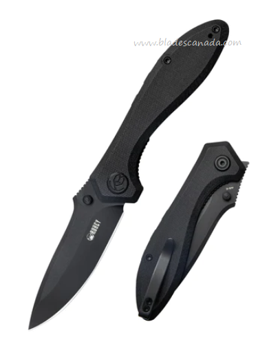 Kubey Ruckus Flipper Folding Knife, AUS10 Black, G10 Black, KU314O