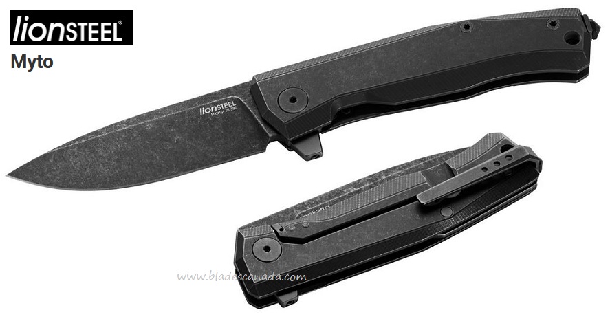 Lion Steel Myto Flipper Framelock Knife, M390 Black, Titanium Black, MT01B BW