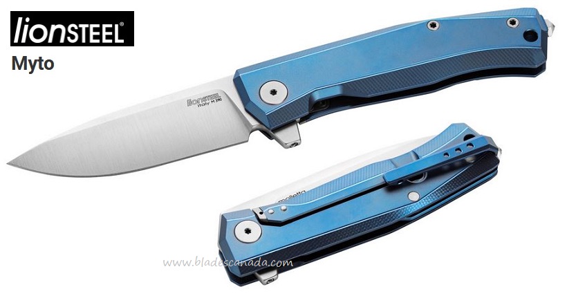 Lion Steel Myto Flipper Framelock Knife, M390, Titanium Blue, LSTMT01BL