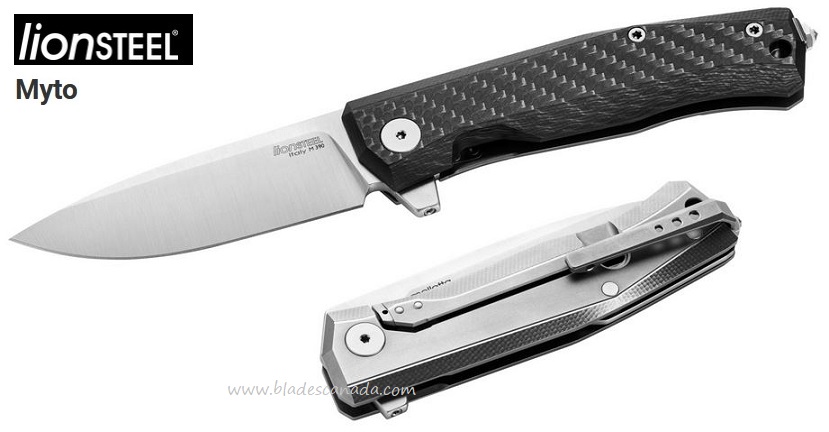 Lion Steel Myto Flipper Framelock Knife, M390, Carbon Fiber/Titanium, MT01 CF