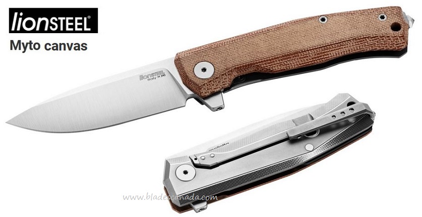 Lion Steel Knives Myto Flipper Framelock Folder, M390 Steel, Natural Micarta Handle, LSTMT01CVN