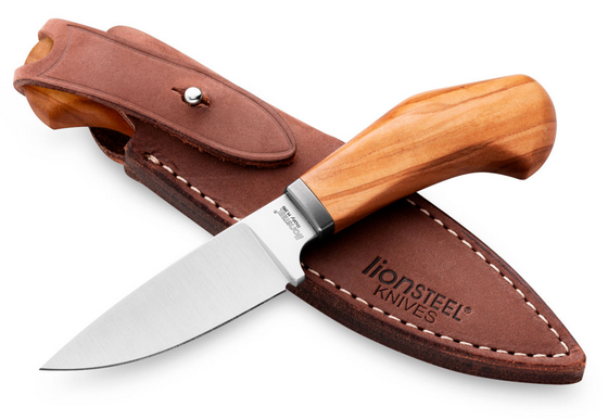 Lion Steel Willy Fixed Blade Knife, M390 Satin, Olive Wood, Leather Sheath, WL1 UL
