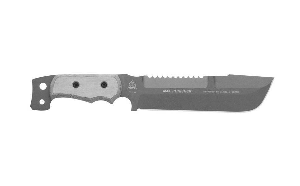 TOPS M4X Punisher Fixed Blade Knife, 1095 Carbon, Nylon Sheath, M4X01