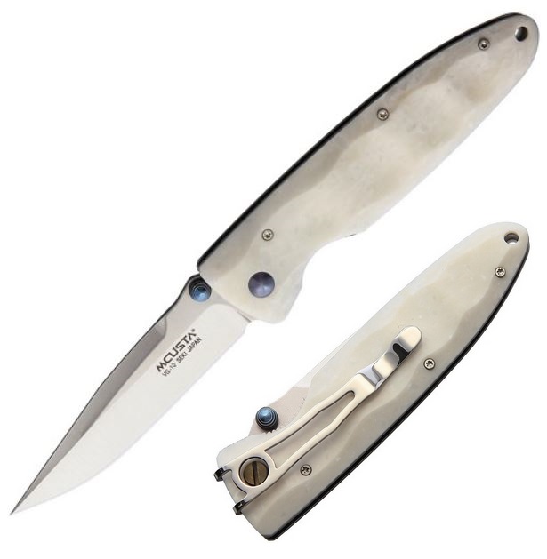 Mcusta Folding Knife, VG10, White Corian, MCU19V