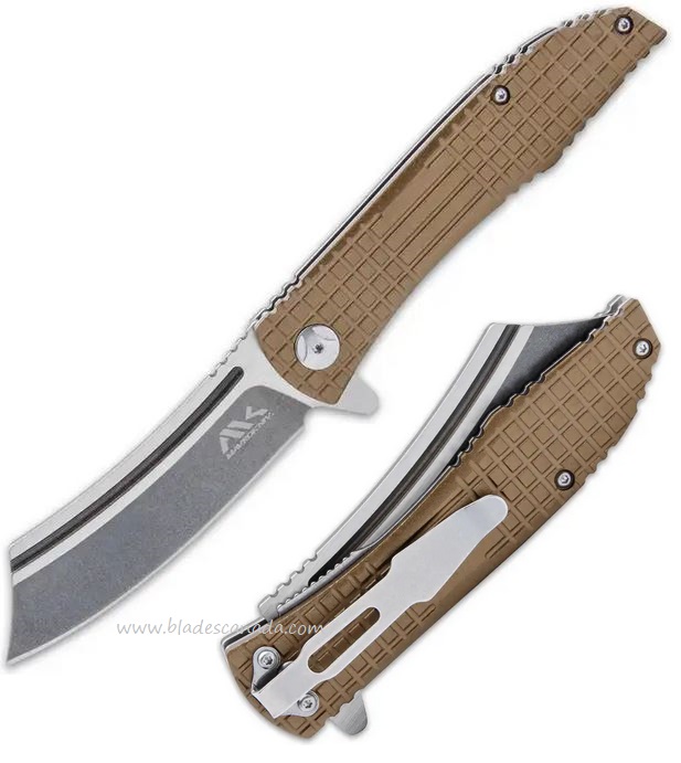 Mavrokniv Contender Flipper Folding Knife, D2 Steel, Aluminum Tan, MK018