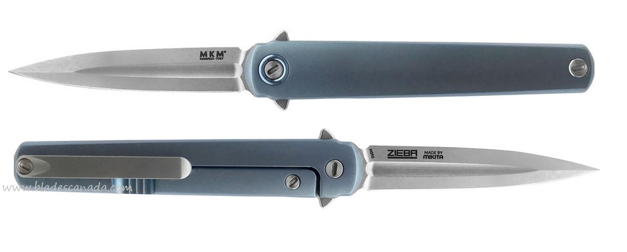 MKM Maniago Knives Flame Flame Framelock Folding Dagger, M390 Steel, Titanium Blue, FL02-TBSW