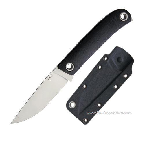 Manly Patriot Fixed Blade Knife, D2 Satin, G10 Black, Kydex Sheath, MLY008