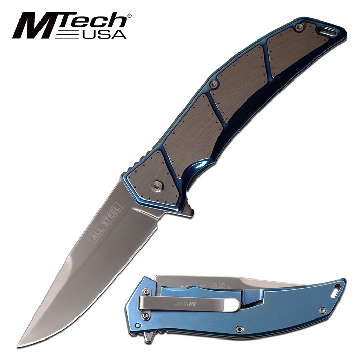 Mtech Knives Framelock Flipper, Blue Assisted Opening MTA1097BL - Click Image to Close