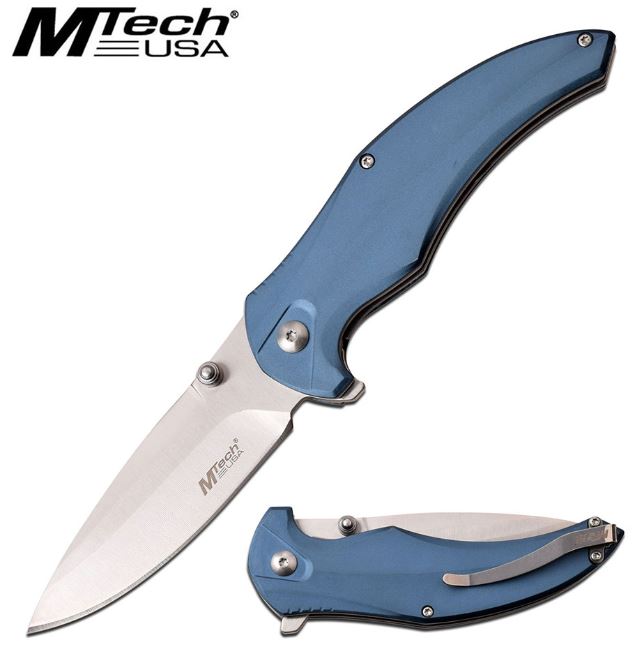 Mtech 1035BL Flipper Folding Knife, Aluminum Blue