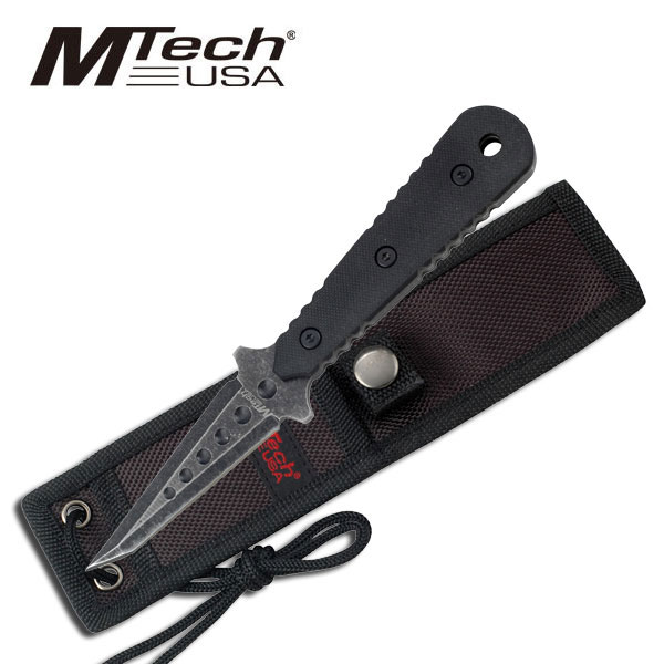 MTech 2037BK Fixed Blade Knife, Stonewashed, G10 Black