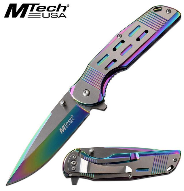 Mtech Knives Flipper Framelock Folder, Rainbow, Assisted Opening, MTA1019RB