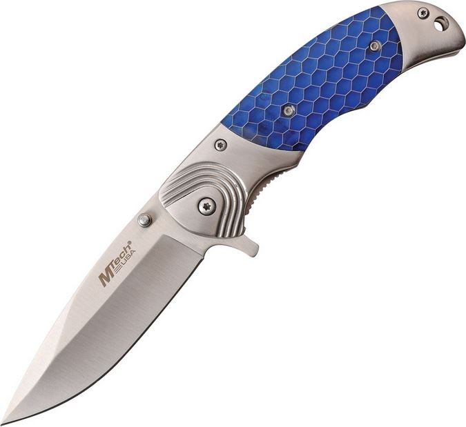 Mtech A1029BL Flipper Framelock Knife, Assisted Opening, Stainless/Blue C-Tek - Click Image to Close