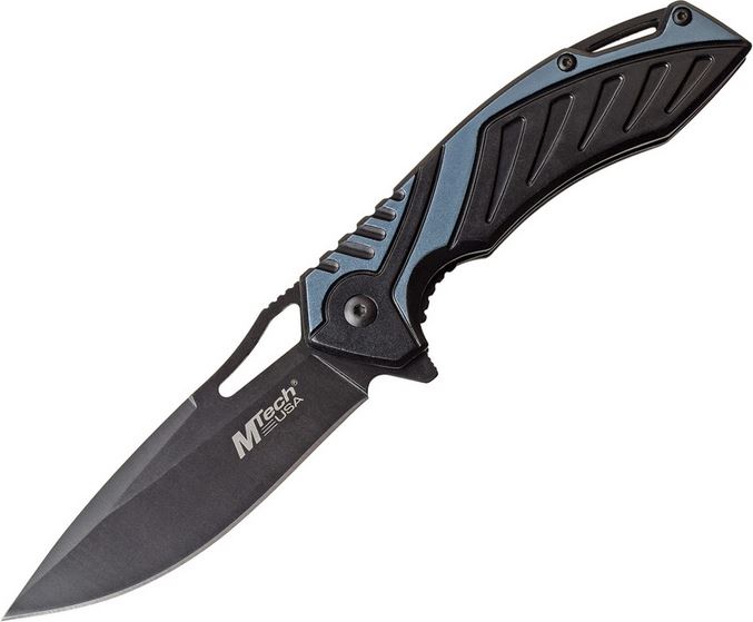 Mtech A1092BL Flipper Folding Knife, Assisted Opening, Aluminum Black/Blue