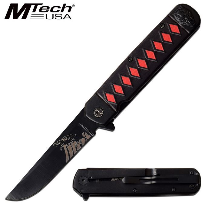 Mtech Knives Flipper Framelock Folder, BStainless Handle, Black Blade, Assisted Opening, MTA1099BRD