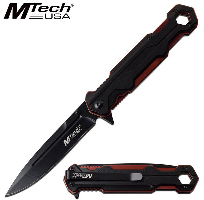 Mtech A1128RD Flipper Folding Knife, Assisted Opening, Aluminum Black