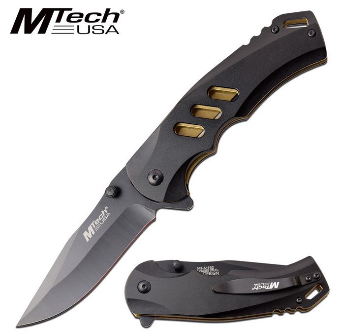 Mtech Knives Flipper Folder, Black Aluminum Handle, Assisted Opening, MTA1162BK - Click Image to Close