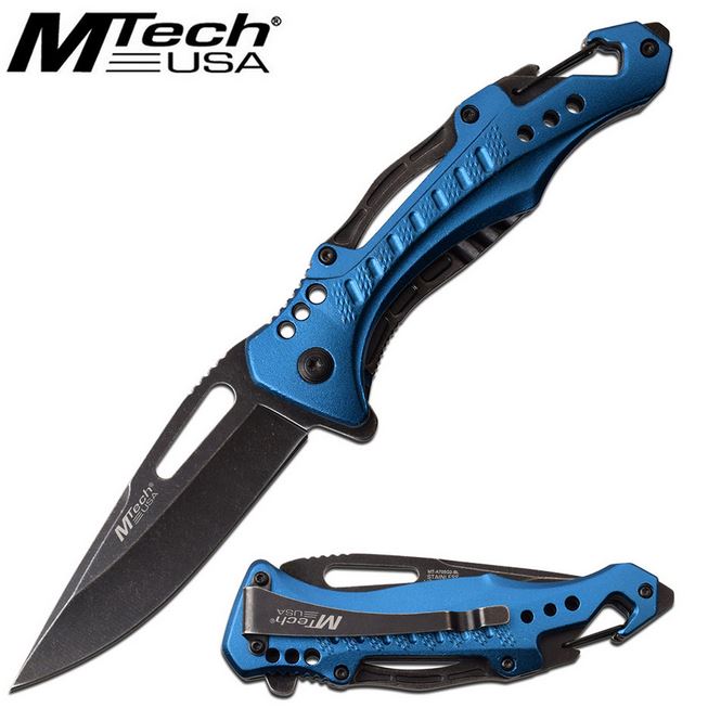 Mtech A705G2BL Flipper Folding Knife, Assisted Opening, Aluminum Blue - Click Image to Close