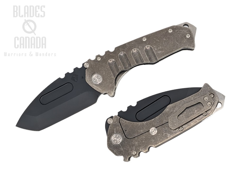 Medford Praetorian T Folding Knife, S45VN Black PVD Tanto, Tumbled Titanium - Click Image to Close