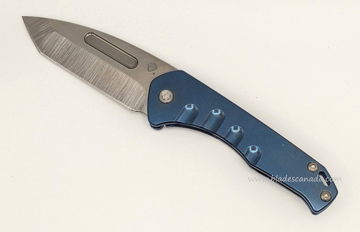 Medford Praetorian Slim Framelock Folding Knife, S45VN Tumble, Titanium Blue Ano - Click Image to Close