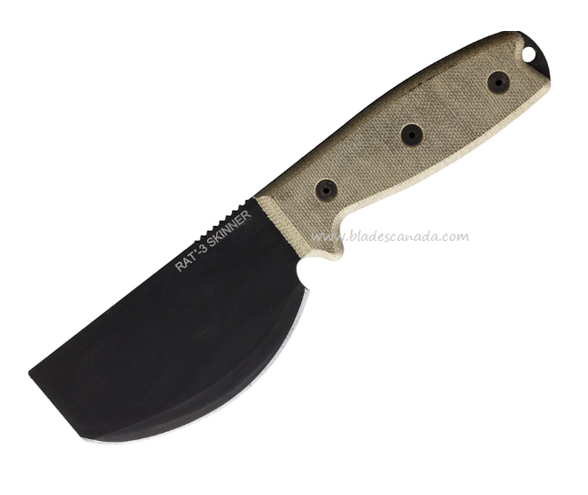 OKC Rat 3 Skinner Fixed Blade Knife, Carbon Steel Black, Micarta Tan, 8661