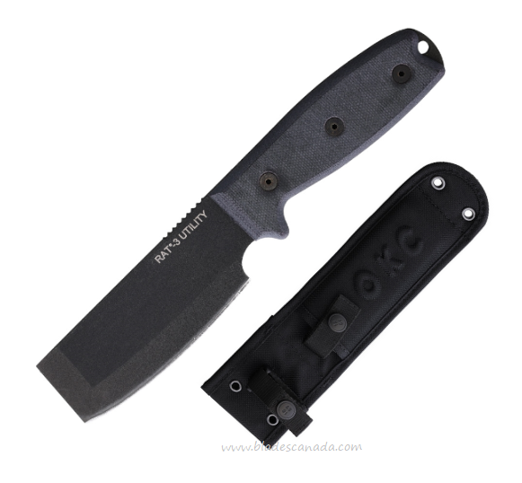 OKC RAT 3 Utility Fixed Blade Knife, Carbon Black, Micarta Black, 8662