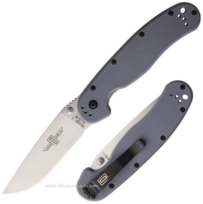 OKC Rat 1 Folding Knife, AUS 8 Plain Edge, Gray Handle, 8848GY
