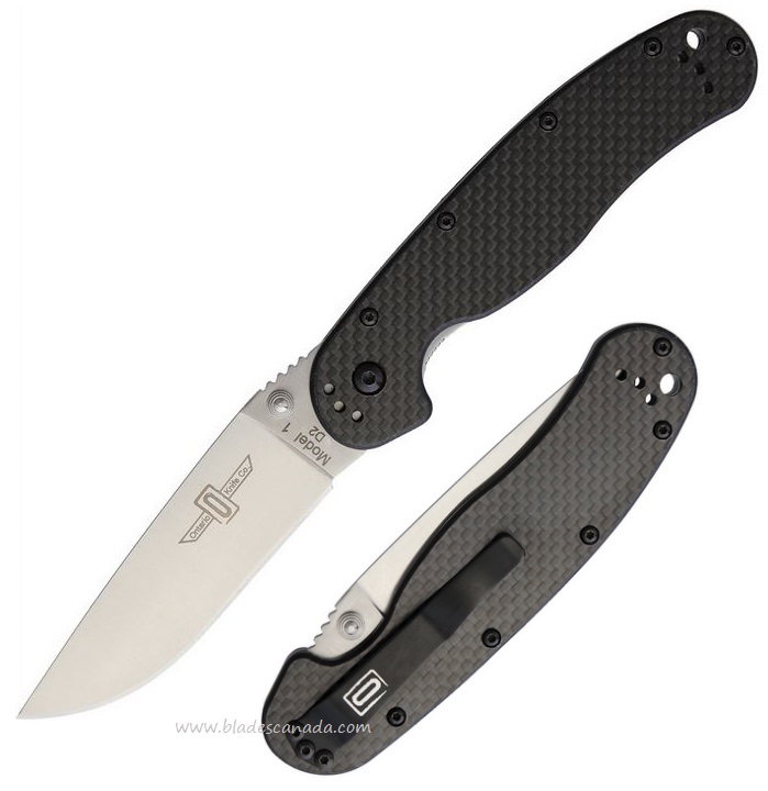 OKC Rat 1 Folding Knife, D2 Plain Edge, Carbon Fiber, 8867CF
