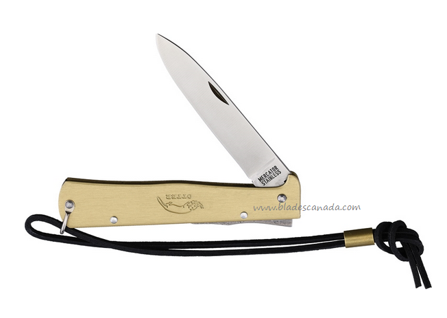 Otter-Messer Mercator Folding Knife, Stainless Satin, Brass Handle, 10726RGRLB