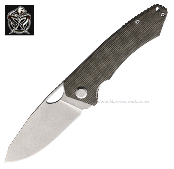 PMP Spartan Flipper Folding Knife, N690, Micarta Green, PMP016