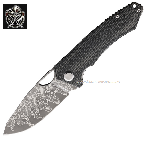 PMP Spartan Front Flipper Folding Knife, Damascus Steel, Micarta Black, PMP018