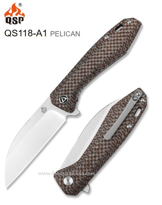 QSP Pelican Flipper Knife CPM S35VN, Brown Micarta Handle QS118-A1