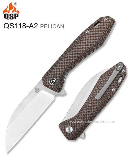 QSP Pelican Flipper Folding Knife, CPM S35VN Two-Tone, Micarta Brown, QS118A-1