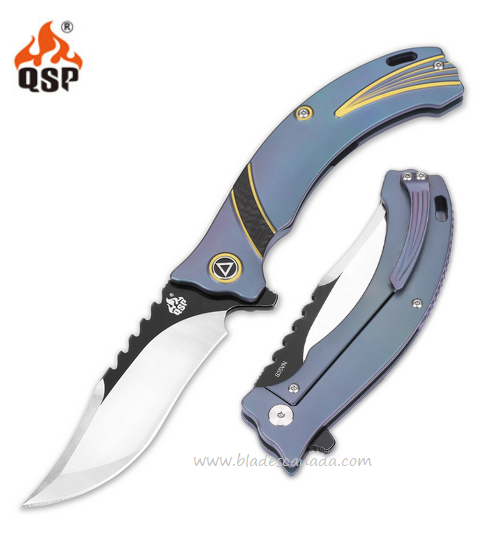 QSP Kylin Flipper Framelock Knife, CPM S35VN, Titanium, Carbon Fiber, QS119-A