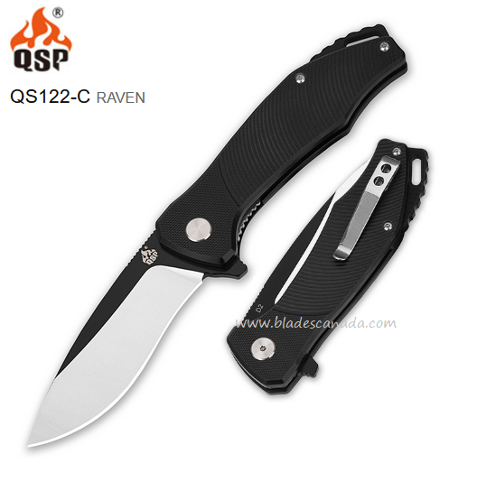QSP Raven Flipper Folding Knife, D2 Steel, G10 Black, QS122-C