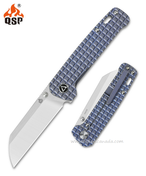 QSP Penguin Framelock Folding Knife, 154CM, Titanium Frag Blue, QS130-RFRG1