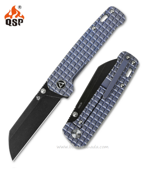 QSP Penguin Framelock Folding Knife, 154CM, Titanium Frag Blue, QS130-SFRG