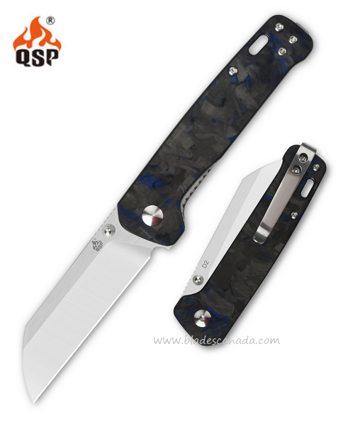 QSP Penguin Folding Knife, D2 Steel, G10 Blue/CF Overlay, QS130-TBL