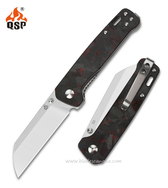 QSP Penguin Folding Knife, D2 Two-Tone, G10 Red/CF Overlay, QS130-TRD
