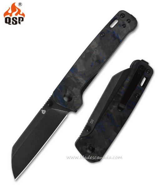 QSP Penguin Folding Knife, D2 Black SW, G10 Blue/CF Overlay, QS130-UBL