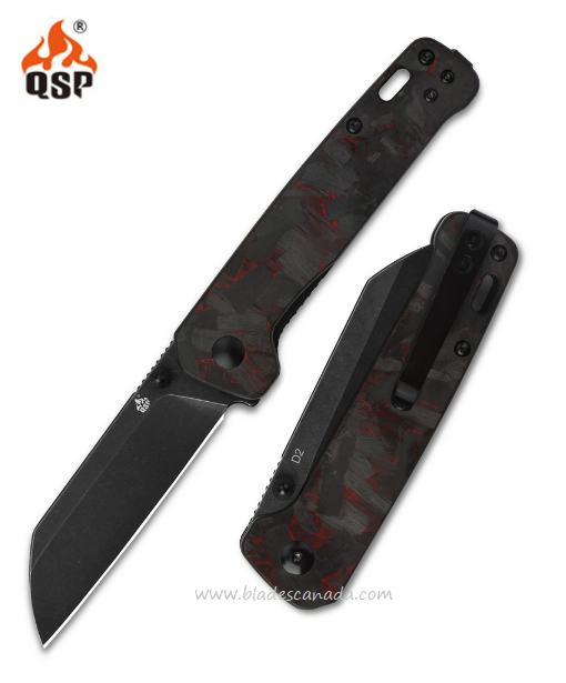 QSP Penguin Folding Knife, D2 SW, G10 Red/CF Overlay, QS130-URD