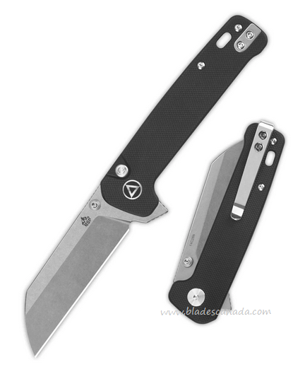 QSP Penguin Flipper Button Lock Knife, 14C28N Stonewash, G10 Black, QS130BL-A1