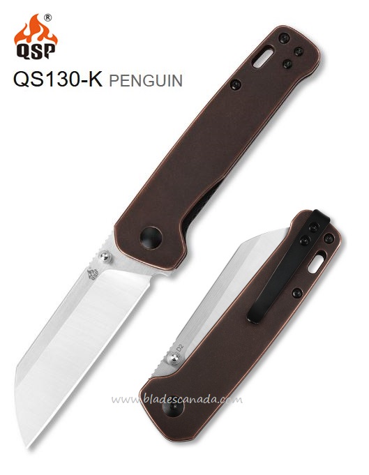 QSP Penguin Folding Knife, D2 Two-Tone, Copper Handle, QS130-K